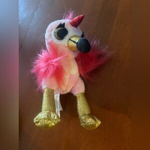 Pink and Gold Stuffed Flamingo Toy